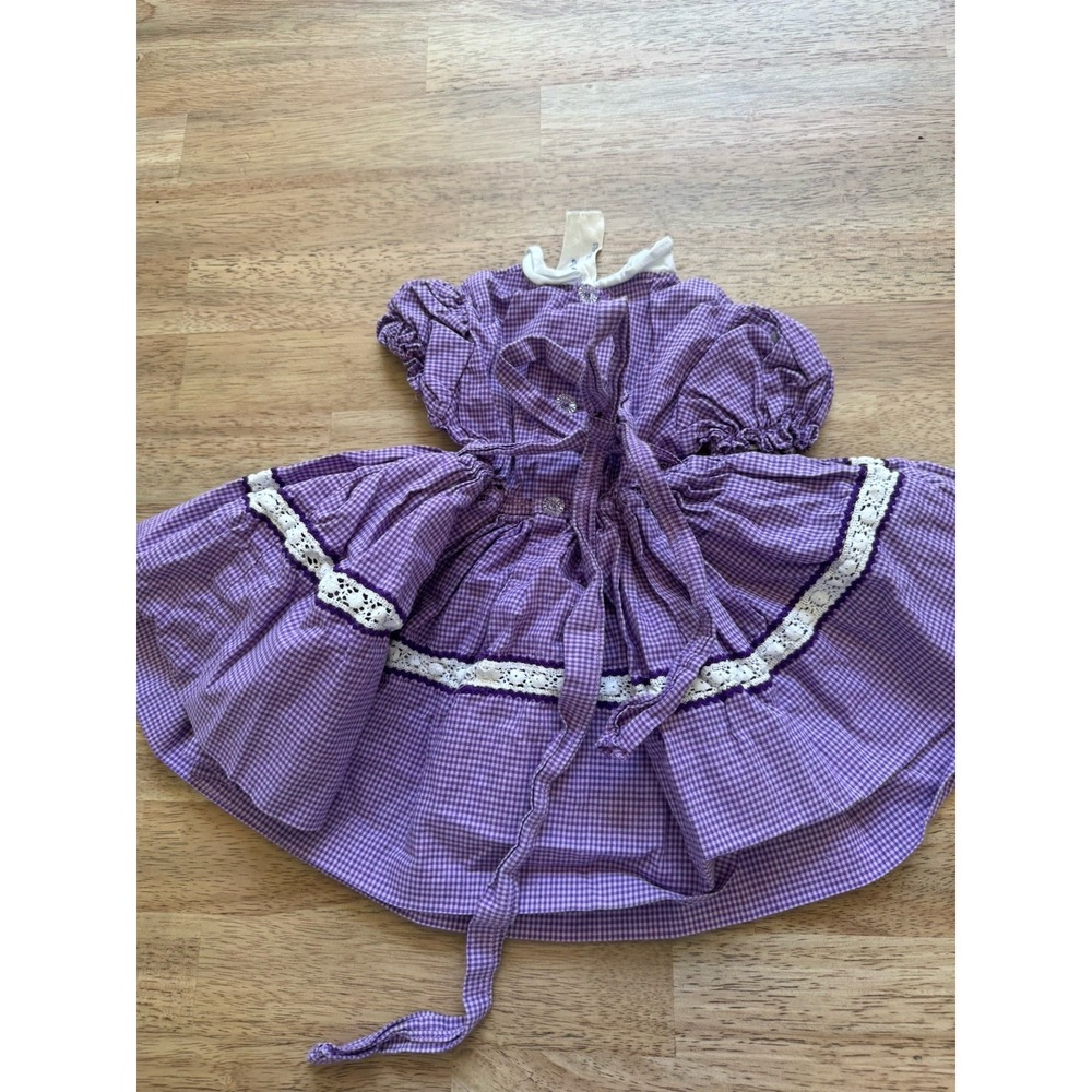 50s Vintage Dress 3 Months Baby Girl Purple Gingham Full Skirt Cotton - Picture 3 of 4